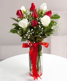 5 kırmızı 4 beyaz gül vazoda  Konya hediye çiçek yolla 
