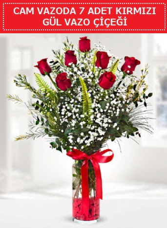 Cam vazoda 7 adet kırmızı gül çiçeği  Konya çiçek online çiçek siparişi 