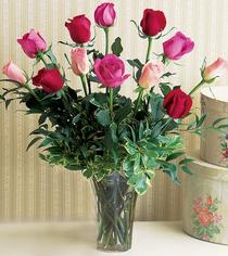  Konya online çiçek gönderme sipariş  12 adet karisik renkte gül cam yada mika vazoda
